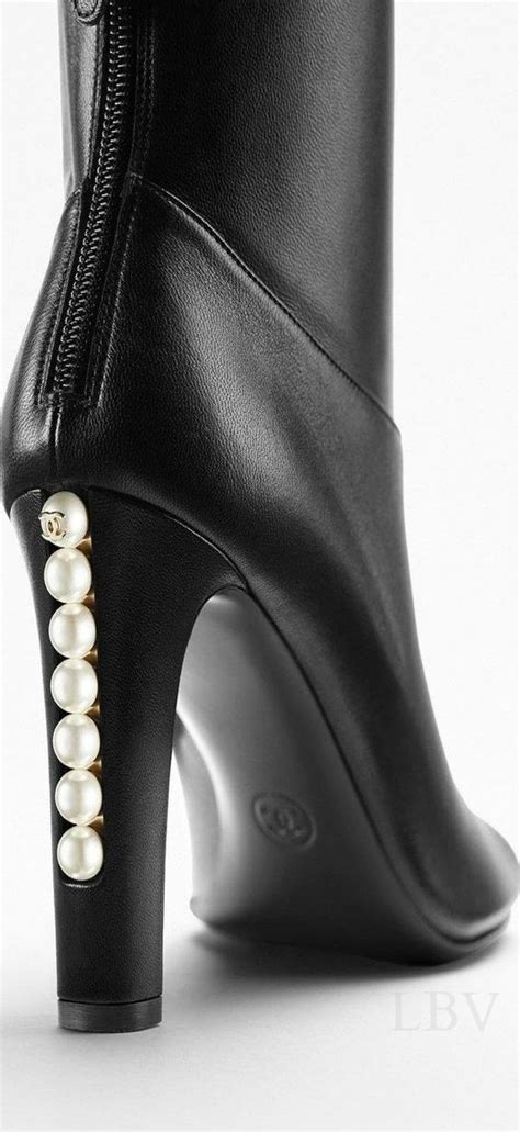 chanel black winter boots|Chanel boots with pearl heel.